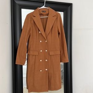 SHEIN Double Breasted Lapel Neck Overcoat in Camel